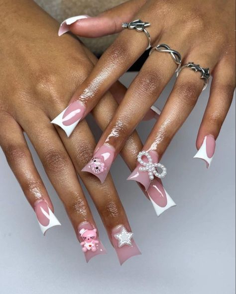 Dolly Nails, Duck Nail, Xl Nails, Poppin Nails, Fake Nails White, Duck Nails, Manicure Gel, Nail Tutorial, Y2k Nails