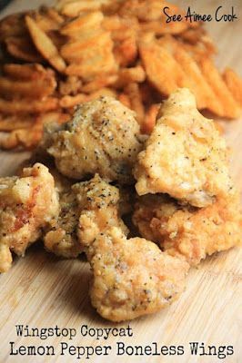 Wingstop Copycat Lemon Pepper Boneless Wings Wingstop Boneless Wings Recipe, Lemon Pepper Boneless Wings, Boneless Chicken Wings Recipe, Boneless Wing Recipes, Lemon Pepper Chicken Wings Recipe, Boneless Chicken Wings, Cooking Chicken Wings, Lemon Pepper Wings, Boneless Wings