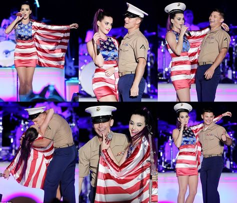 She kissed a marine and liked it! Katy Perry makes a sailor's dream come true as they share a smooch during Fleet week Katy Perry Outfits, Katie Perry, American Flag Dress, Fleet Week, Flag Dress, Sheldon Cooper, Pop Singers, Brooklyn New York, Dream Come True