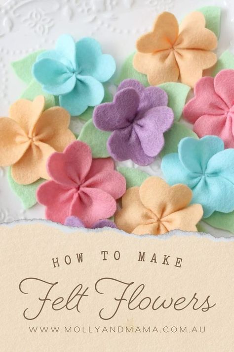 Felt Flowers Embroidery, Embroidery Felt Flowers, Fabric Flowers Pattern, Free Felt Sewing Patterns, Flower Felt Pattern, Felt Flower Wreath Diy, Felt Flowers Diy Easy, How To Make Felt Flowers, Simple Felt Flowers