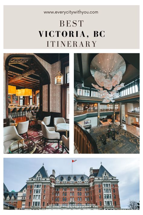 Exterior and interior of the Empress Hotel in Victoria, BC Craigdarroch Castle, Victoria Canada, Port Angeles, Victoria Bc, Beach Hotels, Iconic Landmarks, Canada Travel, Best Hotels, Day Trip