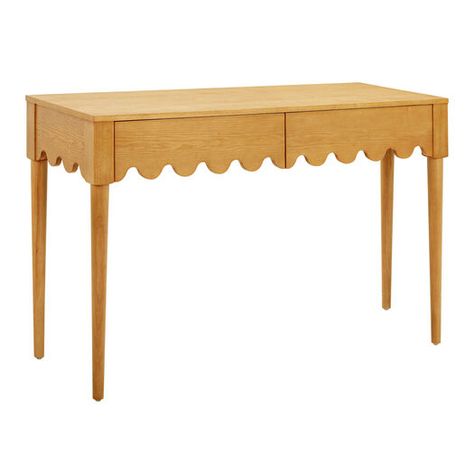 Juliana Natural Ash Wood Scalloped Desk with Drawers by World Market Scalloped Desk, Outdoor Table Decor, Console Table Bedroom, Tov Furniture, Horse Ideas, Paint Horse, White Ash, Office Set, Modern Home Office