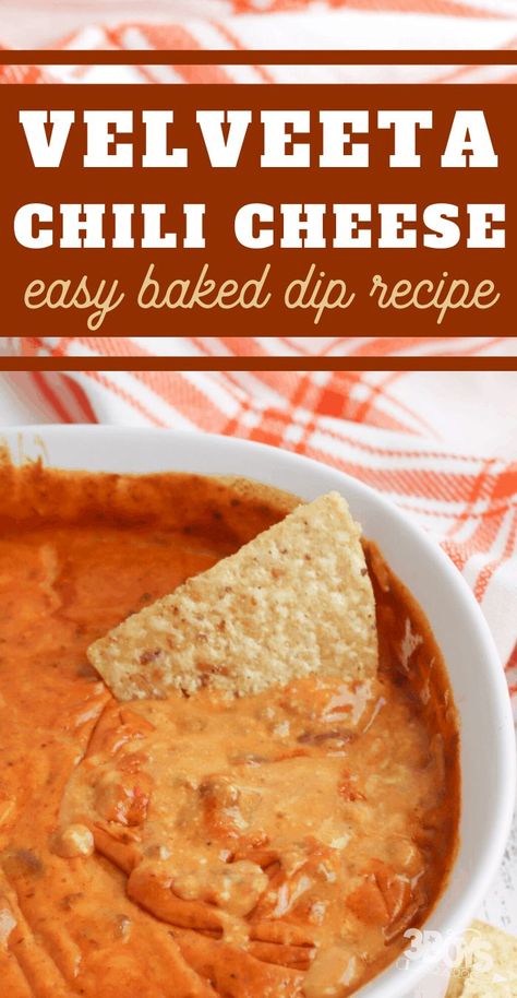 This Velveeta RoTel Chili Cheese Dip comes together so fast and easy. Just stir, bake, stir and serve--seriously, it's that fast! I love it. #velveetarotelchilicheesedip #chilicheesedip #cheesedip #roteldip #3boysandadog Chili Rotel Cheese Dip, Chili Cheese Dip Crockpot Velveeta, Velveeta And Chili Dip, Chili Cheese Dip Velveeta, Cheese Rotel Dip, Chili Cheese Recipes, Velveeta Chili Cheese Dip, Chilli Cheese Dip, Rotel Chili