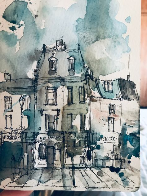 Watercolour Architecture Drawings, Water Themed Art, Urban Sketching Watercolors, Architectural Sketchbook, Watercolour Art Ideas, Neil Whitehead, Watercolour Sketching, Watercolour Architecture, Watercolour Buildings