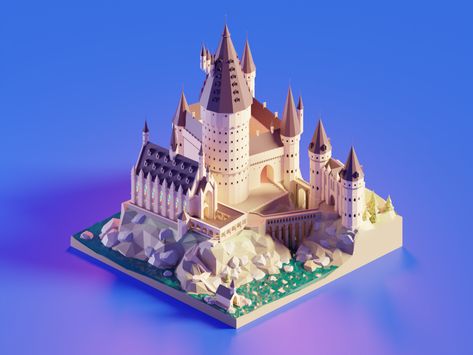 Hogwarts Castle Daylight by Roman Klčo on Dribbble Harry Potter 3d, Madara Susanoo, Harry Potter Illustration, Aircraft Interiors, Hogwarts Castle, Isometric Art, Low Poly Art, Isometric Illustration, Castle Designs