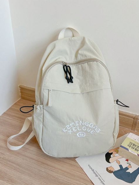 Simple Casual Backpack For Students, Commute And Leisure Use Beige Preppy   Fabric Colorblock,Letter,Plain Classic Backpack   Women Bags, size features are:Bust: ,Length: ,Sleeve Length: Preppy Fabric, Hiking Accessories, Portable Bag, Camping Bag, Backpack Women, Couple Matching, Classic Backpack, Elegant Dresses Long, Black Party