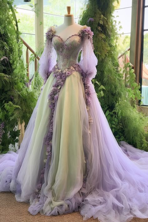 Wisteria inspired gown Kostum Peri, Gown Dress Design, Fairy Gown, Fairy Dresses, Fantasy Dresses, Fantasy Gowns, Prom Dress Inspiration, Pretty Prom Dresses, Fairytale Dress