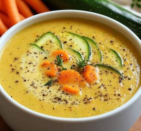 ZUCCHINI RECIPES | Creamy Zucchini and Carrot Soup | Facebook Caramel Apple Cheesecake Recipes, Carrot Potato Soup, Butter Poached Lobster Tail, Apple Cheesecake Recipes, Pudding Cookies Recipes, Creamy Zucchini, Butter Poached Lobster, Zucchini Carrot, Mini Caramel Apples