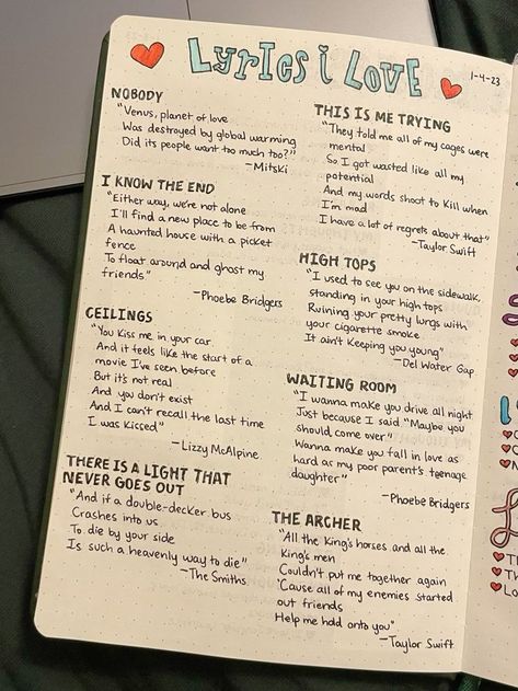 Journal Ideas About Love, Favourite Songs Journal Page, Lyrics In Notebook, Lyrics Page Journal, Lyric Journal Ideas, Lyrics I Love Journal Page, Favorite Lyrics Journal, Song Lyric Journal Pages, Lyric Journal Page