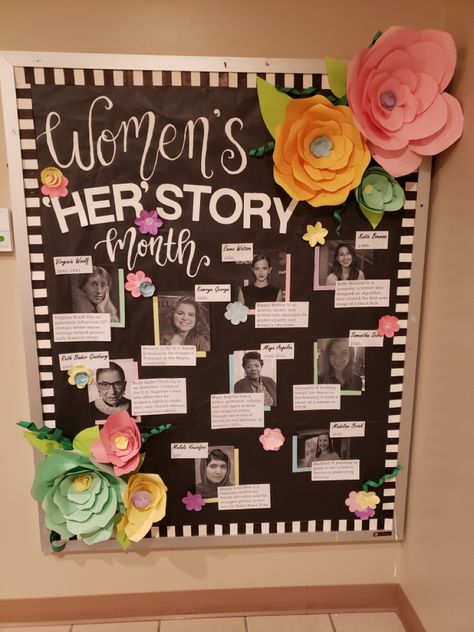 Women’s Month Door Decoration, History Club Ideas, Women Empowerment Bulletin Board, Women's Day Decoration Ideas For School, Womens History Bulletin Board Ideas, Women’s History Month Display, Women’s Month Bulletin Board, Womens History Month Crafts, Woman’s History Month Bulletin Board