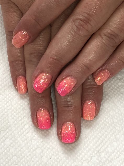 Ombré Summer Coral Pink Glitter Nails Light Elegance Orange Crush Coral Pink Nails With Glitter Accent, Coral Holiday Nails Summer, Holiday Nails Summer 2023 Coral, Coral Nails With Design Summer Sparkle, Coral Nails With Glitter, Coral Nails Glitter, Glitter Summer Nails, 23 Nails, Coral Nails With Design