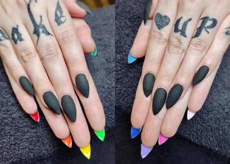 #PRIDE nails by @american.beauty.llc ! ❤️🧡💛💚💙💜 . . . . . . #DraculauraHair #Draculaura #DraculauraCosplay #MonsterHigh #emogirl… | Instagram Goth Pride Nail, Draculaura Nails, Pride Nail, Pride Nails, Goth Gf, Alt Girl, Face Tattoo, Emo Girls, American Beauty