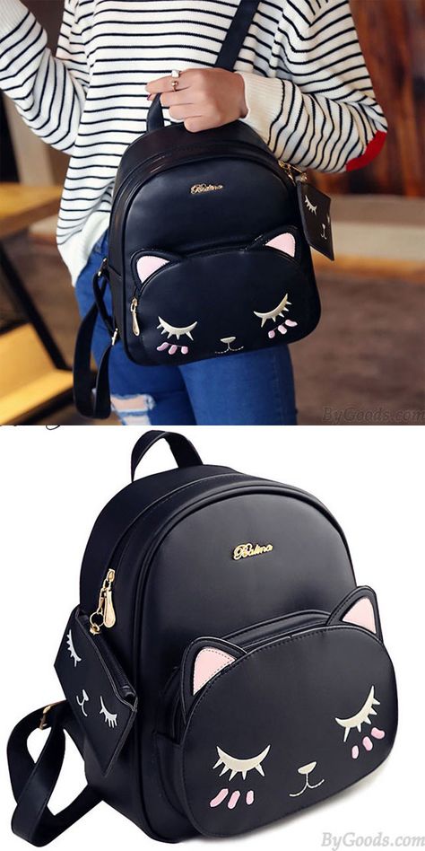 Fashion PU Cute Cat Printing Leisure Kitty Cartoon Kitten School Backpacks for big sale! #kitten #cat #pu #backpack #bag #kitty #cartoon Monkey Bag, Mochila Nike, Lace Backpack, Cartoon Kitten, Tas Mini, Cute Mini Backpacks, Kitty Cartoon, Retro Backpack, Girly Bags