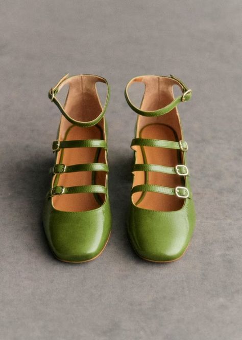 Elodie Mary Janes - Patent garden green - Patent goatskin leather - Sézane Sheep Leather, Fall Collections, Rubber Heels, Parisian Style, Mary Janes, Occasion Wear, Patent Leather, Ankle Strap, Heel Height