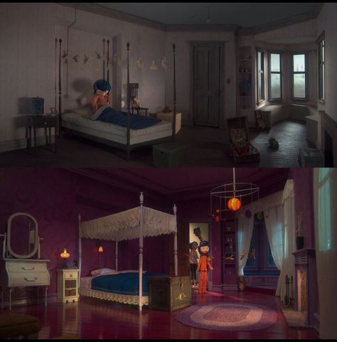 Coraline's room Coraline Pink Palace Rooms, Pink Palace Coraline Real Life, Coraline Interior Design, Pink Palace Coraline Interior, Coraline Living Room, Coraline Set Design, Coraline House Inside, Coraline Interior, Coraline Themed Bedroom