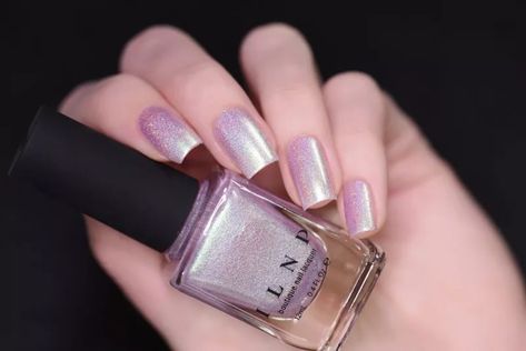 Dusky Pink Holographic Shimmer Nail Polish Ilnp Nail Polish, Nail Aesthetic, Holiday Nails Winter, Makeup Favorites, Shimmer Nail Polish, Pink Holographic, Christmas Manicure, Tropical Nails, Holiday Nail Designs