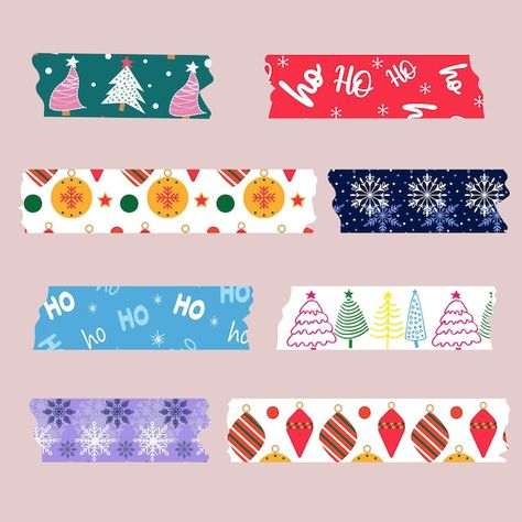 Vector vector set of washi tapes in chri... | Premium Vector #Freepik #vector #winter #red #tree #green Christmas Card Washi Tape Ideas, Canva Washi Tape Element, Free Digital Washi Tape Png, Red Washi Tape Printable, Christmas Washi Tape Printable, Washi Tape Christmas, Scrapbooking Borders, Winter Red, Christmas Style