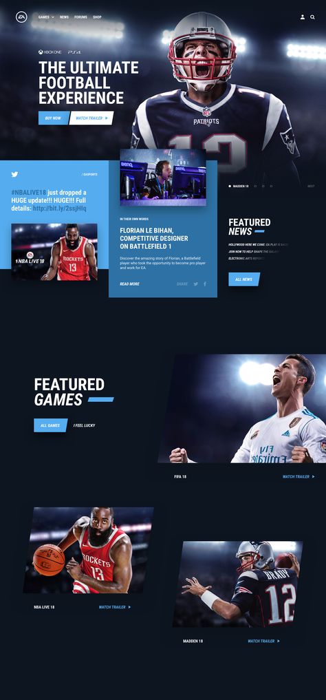 E   ea sports Website Sport Design, Sport Website Design, Sports Website Design, Sports Magazine Design, Football Website, Sports Layout, Web Sport, Fashion Website Design, Sports Website