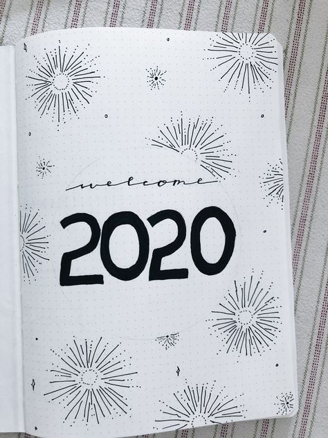 a page in my New Years bullet journal ! Bullet Journal New Year Page, New Years Bullet Journal, New Year Bullet Journal, Bullet Journal Title Page, Bullet Journal Titles, Diary Ideas, Bullet Journal Spread, New Year 2020, Journaling Ideas