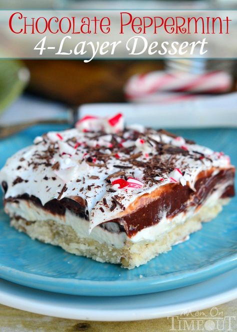 Chocolate Peppermint 4 Layer Dessert 4 Layer Dessert, Layered Dessert Recipes, Layer Dessert, Peppermint Dessert, Peppermint Recipes, Delicious Christmas Desserts, Best Christmas Desserts, Yummy Desserts Easy, Snowball Cookies