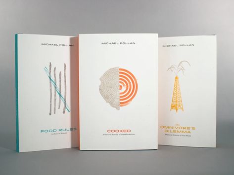 Another project in my illustration class was to create special edition hardcovers for critically acclaimed food writer Michael Pollan. We selected, Food Rules, Cooked and The Omnivore's Dilemma.   ... Book Series Covers, Minimal Book, Indesign Tutorials, Cover Design Inspiration, Michael Pollan, Cookbook Design, Design For Beginners, Book Cover Design Inspiration, Page Layout Design