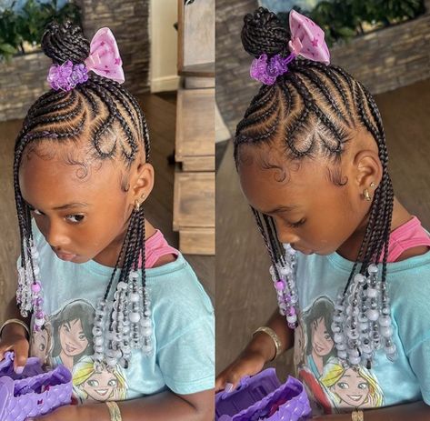 Kids braids with beads Kids Braid Styles With Beads, Kids Hairstyles With Beads, Little Black Toddler Girl Braided Hairstyles With Beads, Braids With Beads For Girls Kids, Kids Lemonade Braids With Beads, Toddler Girl Braid Styles With Beads, Toddler Braided Hairstyles With Beads, Kid Braid Styles With Beads, Kids Braids With Heart Design