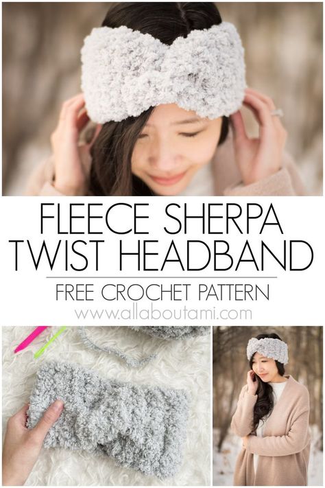 Sherpa Ear Warmer Pattern, Sherpa Yarn Crochet Patterns, Fleece Ideas, Headband Sizes, All About Ami, Easy Crochet Headbands, Crochet Headband Pattern Free, Diy Crochet Patterns, Crochet Baby Hat Patterns