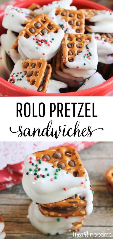 Pretzel Rolo, Rolo Pretzel, Pretzel Sandwich, Pretzel Chocolate, Rolo Pretzels, Easy Holiday Treats, Christmas Candy Recipes, Holiday Snacks, Köstliche Desserts