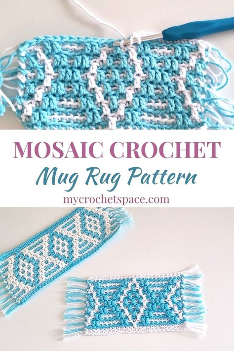 Mug Rug Mosaic Crochet Pattern Mosaic Crochet Mug Rug, Mosaic Crochet Mug Rug Patterns Free, Mosiac Crochet Patterns Free, Rug Mosaic, Crochet Mug Rug, Crochet Cup Coaster, Crochet Space, Coaster Tutorial, Crochet Mug