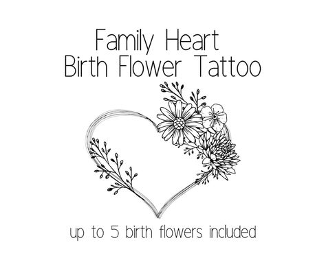 Family Heart Birth Flower Tattoo Includes up to 5 Birth - Etsy Australia Mom Tattoo Designs, Bouquet Tattoo, Birth Flower Tattoos, Heart Tattoo Designs, Line Art Design, Poster Size Prints, Family Tattoos, Sister Tattoos, Mom Tattoos