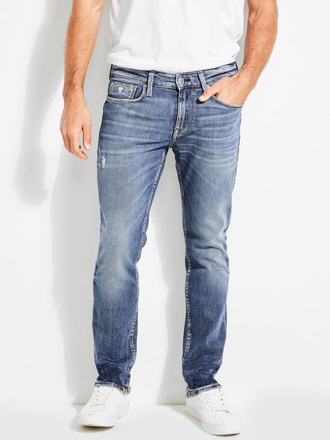 Guess Jeans Mens, Denim Man, Moda Jeans, Denim Jeans Men, Tapered Jeans, Slim Straight Jeans, Guess Jeans, Cut Jeans, Lifestyle Brand