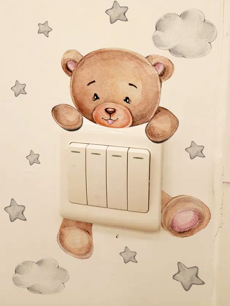 Multicolor  Collar  PVC   Embellished   Home Decor Decoration Mural, Light Switch Sticker, Switch Sticker, Cartoon Clouds, Childrens Wall Stickers, Decor Wallpaper, Cartoon Bear, Wall Decor Stickers, Baby Bedroom