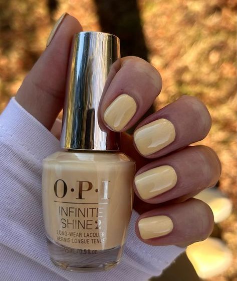 Michelle on Instagram: "Blinded by the Ringlight @opi This is one of my favourites from the new Spring collection: Me, Myself and Opi. Beautiful soft buttery yellow that is lighter than my other Opi yellow shade ‘Beehind the Scenes’. The formula was showcased so well in the shade, but I added some sunlight photos at the end to round it out ✨ You can find this collection @beyondpolish. Code NAILSNCOLOUR saves you money at checkout! *pr/gifted #opiblindedbytheringlight #opi #opiicons #opim Buttery Yellow Nails, Opi Yellow, Yellow Nails, Save The Bees, Shades Of Yellow, Spring Collection, Natural Nails, Short Nails, Spring Nails