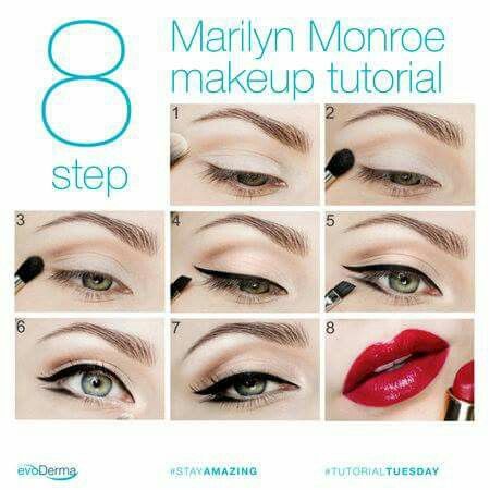 Tutorial step by step Marilyn Monroe Makeup, Marilyn Monroe Hair, Marilyn Monroe Costume, Retro Makeup, Barbie Makeup, Chic Makeup, Vintage Makeup, Kiss Makeup, Fantasy Makeup