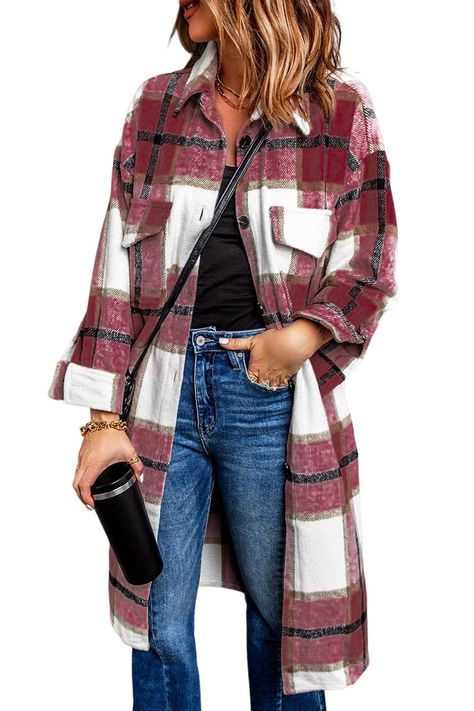 Plaid Trench Coat, Plaid Jacket Women, Wool Winter Coat, Plaid Shacket, Plaid Coat, Plaid Fashion, Trench Coats Women, Casual Winter Outfits, Plaid Jacket