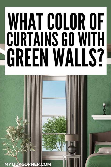 Looking for the best curtain colors for green walls? You will find these green wall curtain ideas helpful. Here are the best color curtains for green walls. Find out what color of curtains go with green walls. Green Office Curtains, Green Wall Curtain Ideas, Wall Curtain Ideas, Green Living Room Color Scheme, Green Curtains Living Room, Light Green Rooms, Green Curtains Bedroom, Light Green Bedrooms, Curtain Colors