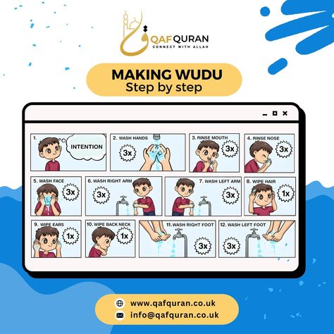 "Starting your day with a clean heart and pure intention! Learn the step-by-step guide to performing Wudu (ablution), a fundamental practice in Islam that prepares us for prayer and spiritual growth. - #Wudu - #Ablution - #IslamicPractices - #MuslimLife - #SpiritualCleansing - #PurityInIslam - #WorshipEssentials - #FaithAndPractice #QafQuranUK Wudu Steps, Clean Heart, Spiritual Cleansing, Spiritual Growth, Face Wash, Step Guide, Worship, Quran, Step By Step