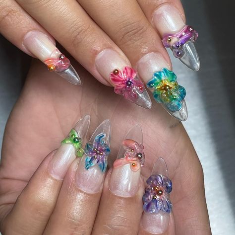 🌸some 3D flowers and blobs on a fake airbrushed elongated nail bed and clear tips with a custom mixed sheen🌸 Created using @oneair_professional Beige + a mix of @gellyfitaus sheer colours Nail Bed, 3d Flowers, Different Colours, Flower Nails, Different Colors, Nails, Bed, Flowers, Quick Saves