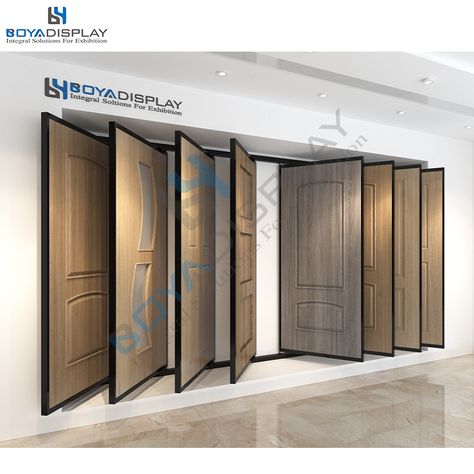 Page-turning type door display rack for showroom Door Showroom Design, Door Display Showroom, Hardware Showroom Display, Window Showroom, Hotel Bar Design, Door Showroom, Sample Display, Showroom Inspiration, Modern Exterior Doors