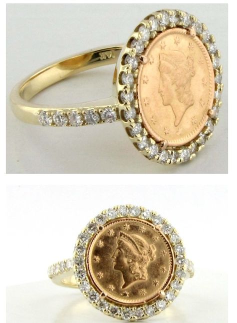 My custom diamond gold coin ring. Made with my Grandfather's gold coin. Gold Coin Ring Design For Women, Ginni Ring Designs Gold, Coin Rings Women, Ginni Ring, Lira Jewelry, Gold Coin Earrings, Gold Coin Jewelry, Gold Coin Ring, Coining