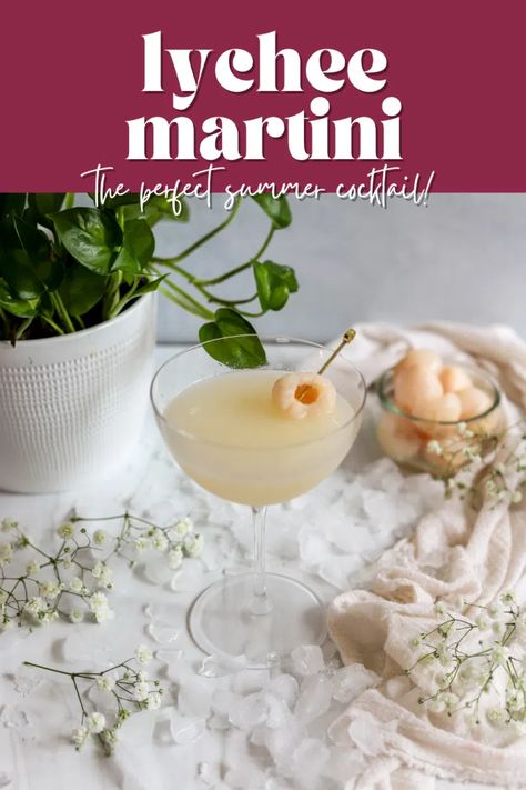 Lychee Martini - bits and bites Lychee Martini Recipe, Best Tequila Drinks, Summer Martinis, Martini Recipes Easy, Lychee Cocktail, Bits And Bites, Lychee Martini, Peach Vodka, Spring Cocktails Recipes