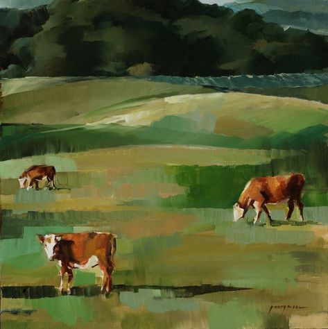 Cow Landscape Painting, Cows Landscape, Cow Landscape, Landscape Farm, Clay Cafe, Fridge Art, Happy Cow, Artfully Walls, Agricultural Land