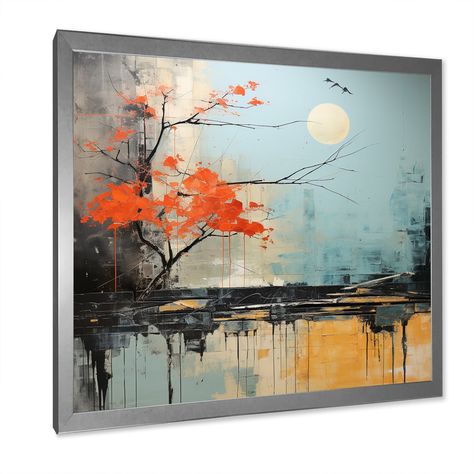 This beautiful "Grey Orange Asian Landscape II" Framed Canvas Art is printed using the highest quality fade resistant ink on canvas. Every one of our Abstract Wall art is printed on premium quality cotton canvas. Bird Painting Acrylic, Abstract Tree Painting, Asian Landscape, Painting References, Canvas Painting Landscape, Nature Art Painting, Modern Abstract Painting, Art Inspiration Painting, Abstract Canvas Art