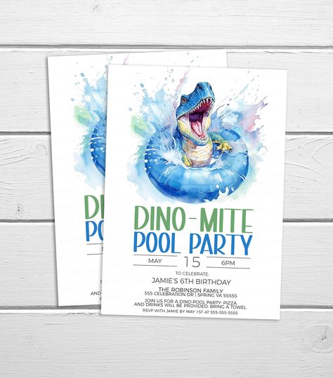 Dino Pool Party, Dinosaur Pool Party, End Of School Party, 2023 Birthday, Pool Party Invite, 3rd Birthday Boys, Robinson Family, Second Birthday Ideas, Swim Party