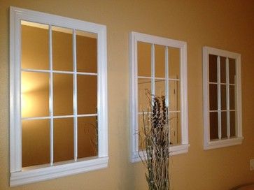 Fake Window Diy, Window Mirror Decor, Closet Organization Bins, Fake Window, Basement Inspiration, Faux Window, Basement Windows, Contemporary Mirror, White Mirror