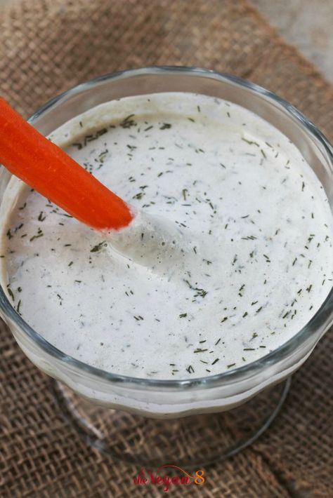 The very Best Vegan Ranch Dressing that is oil-free, has a nut-free option, soy-free and gluten-free! Just 8 easy ingredients.(+salt) #vegan #glutenfree #oilfree #salads #ranch #potato #dressing via @thevegan8 Potato Dressing, Ranch Potato Salad, Vegan Ranch Dressing, Vegan Salad Dressing, Vegan Dressing, Ranch Dressing Recipe, Vegan Ranch, Veggie Dip, Vegan Sauces