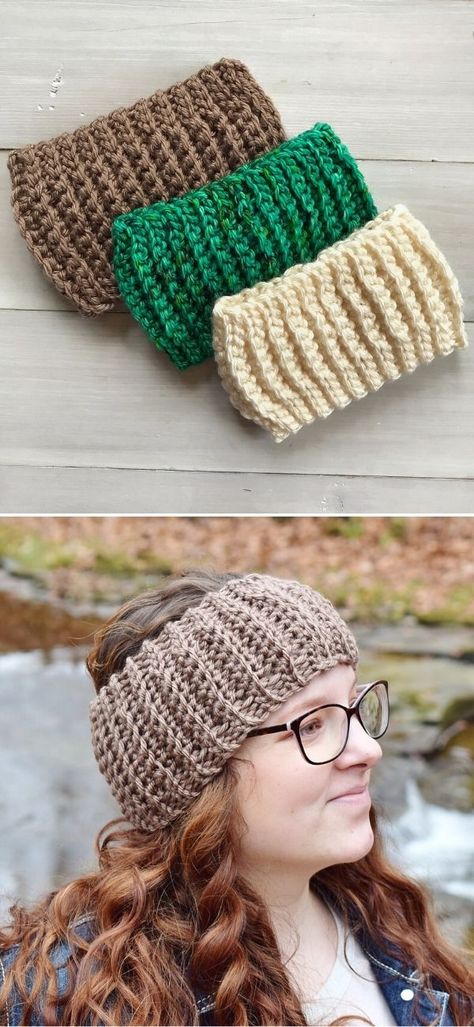 Comfy Crochet Ear Warmers For Cold Days - Pattern Center Things To Crochet For Beginners, Easy Things To Crochet, Crochet Ear Warmers, Things To Crochet, Comfy Crochet, Knit Headbands, Creative Knitting, Crochet Headband Pattern, Crochet Hair Accessories