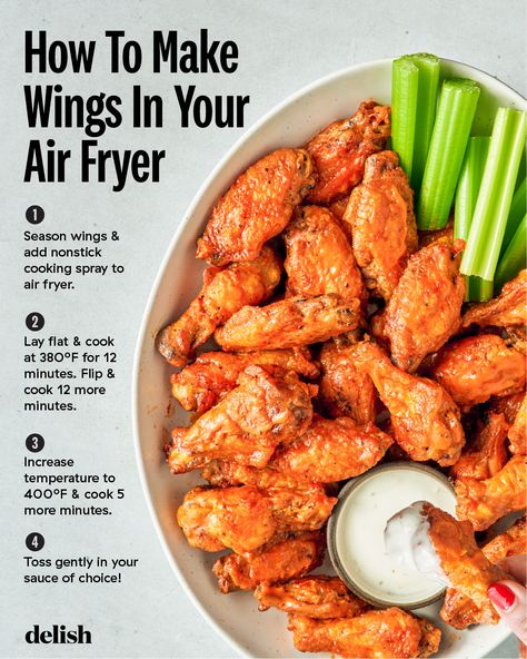 Just add buffalo sauce! Wings In The Air Fryer, Air Fryer Wings, Crispy Wings, Game Day Party, Air Fryer Chicken Wings, Air Fryer Oven Recipes, Air Fryer Dinner Recipes, Cooking Spray, Air Fryer Recipes Easy