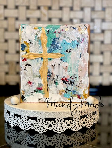 Textured Cross Painting, Cross Art Painting, Museum Bees, Cross Artwork, Spackle Art, Cross Painting, Cross Ideas, Virgin Mary Art, Cross Decor