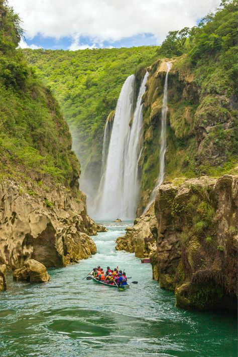 People Riding Kayak on River Between Rocky Mountains 📍Tamasopo, S.L.P., México River Between Mountains, Nature Travel, Rocky Mountains, Kayaking, Rocky, Travel, Kayaks, Nature